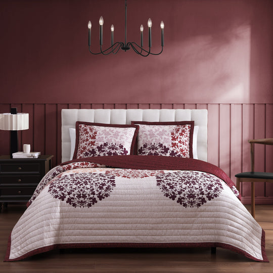 Bebejan Rosewood Harmony 3 Piece Reversible Quilted Coverlet Set