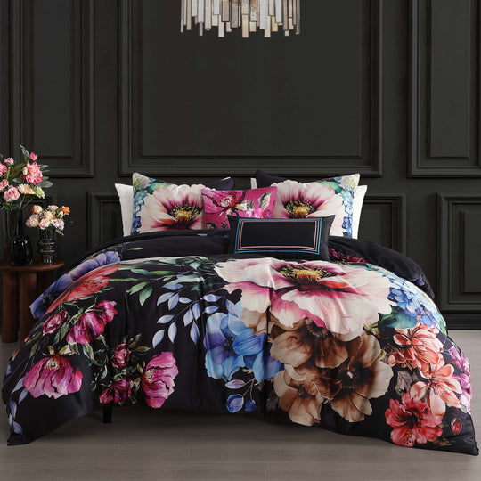 Bebejan Black Night Poppies 100% Cotton Sateen 5 Piece Reversible Comforter Set