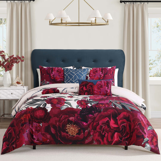 Bebejan Burgundy Branches 100% Cotton Sateen 5 Piece Reversible Comforter Set