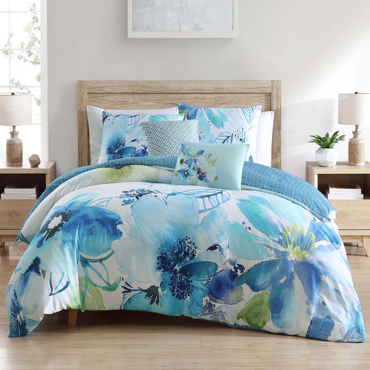Bebejan Watercolor Blue 5 Piece Reversible Comforter Set