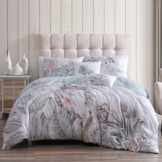 Mint Tropical 100% Cotton Sateen Designer Print 3-Piece Comforter Set (1 Comforter & 2 Pillows)