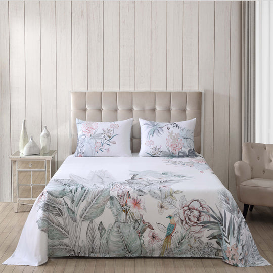 Mint Tropical 100% Cotton Sateen 3 Piece Bed Sheet Set