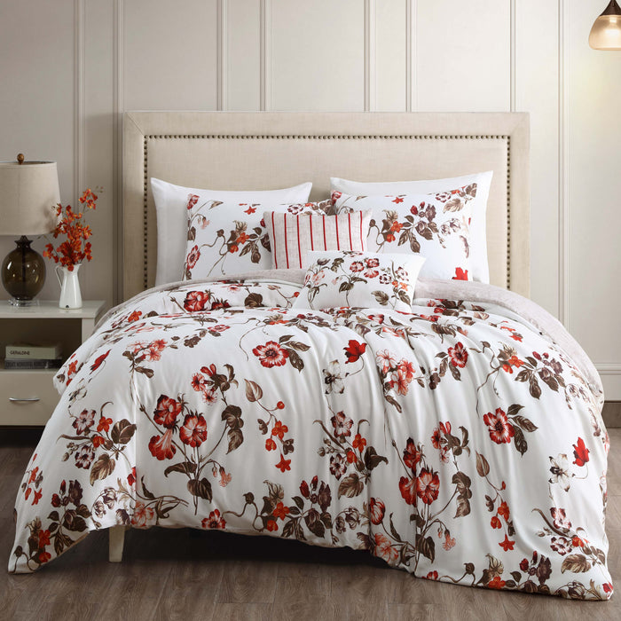 Red Floral Vine 100% Cotton Designer Print 5-Piece Comforter Set