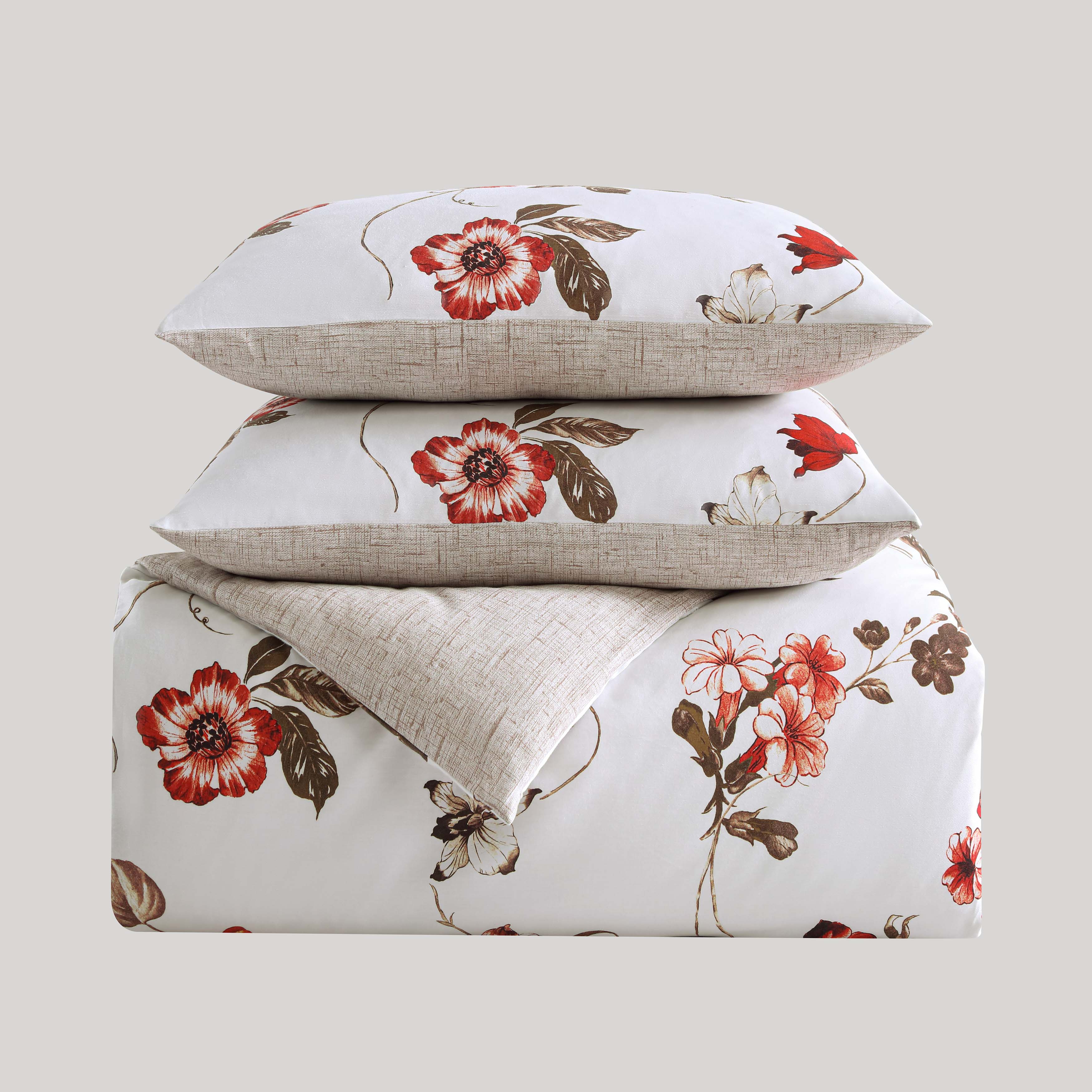 Bebejan Red Floral Vine 100% Cotton 230 Thread Count 5-Piece Reversible Comforter Set Comforter Sets By Bebejan®