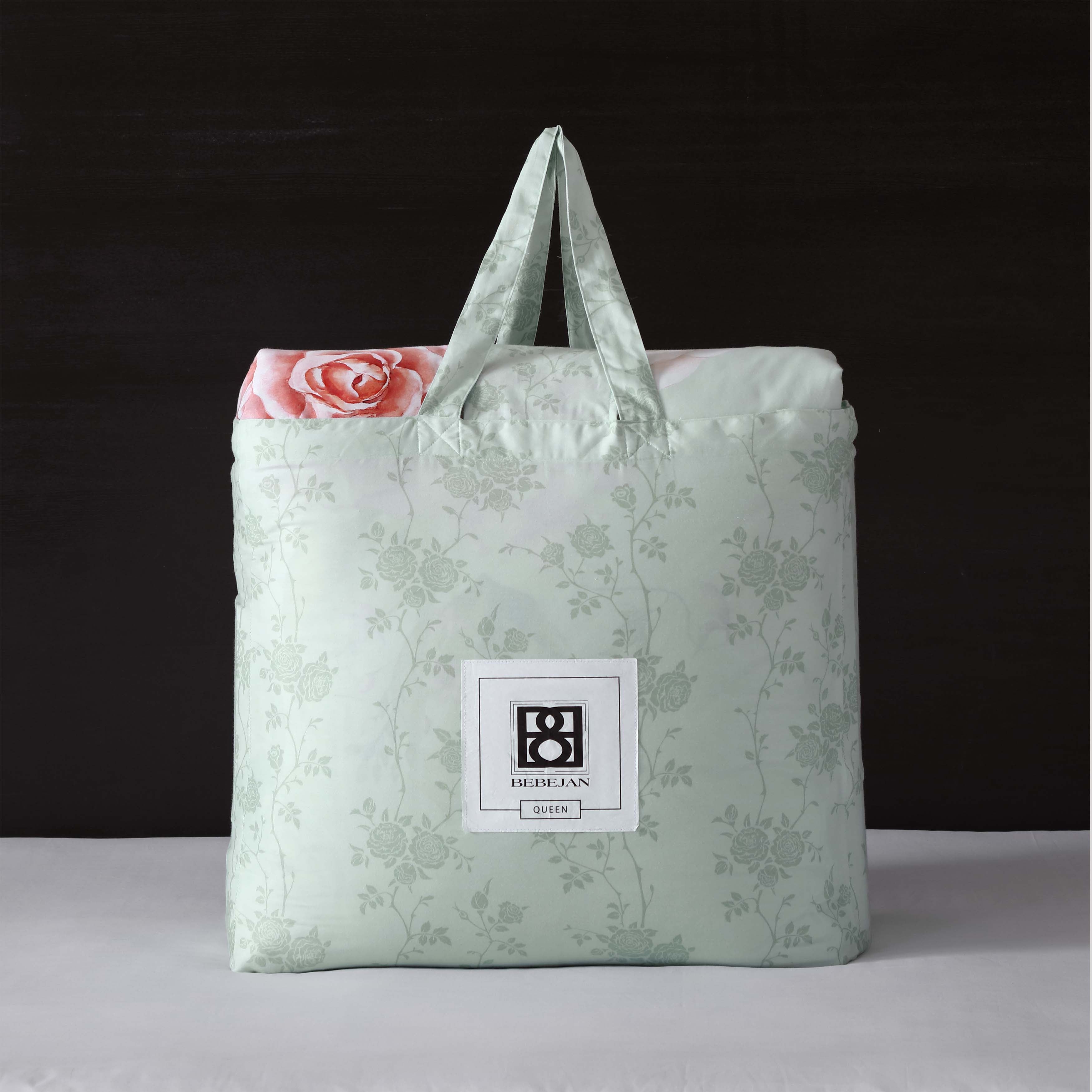 Rose on Misty Green 100% Cotton Designer Print 5-Piece Comforter Set ...