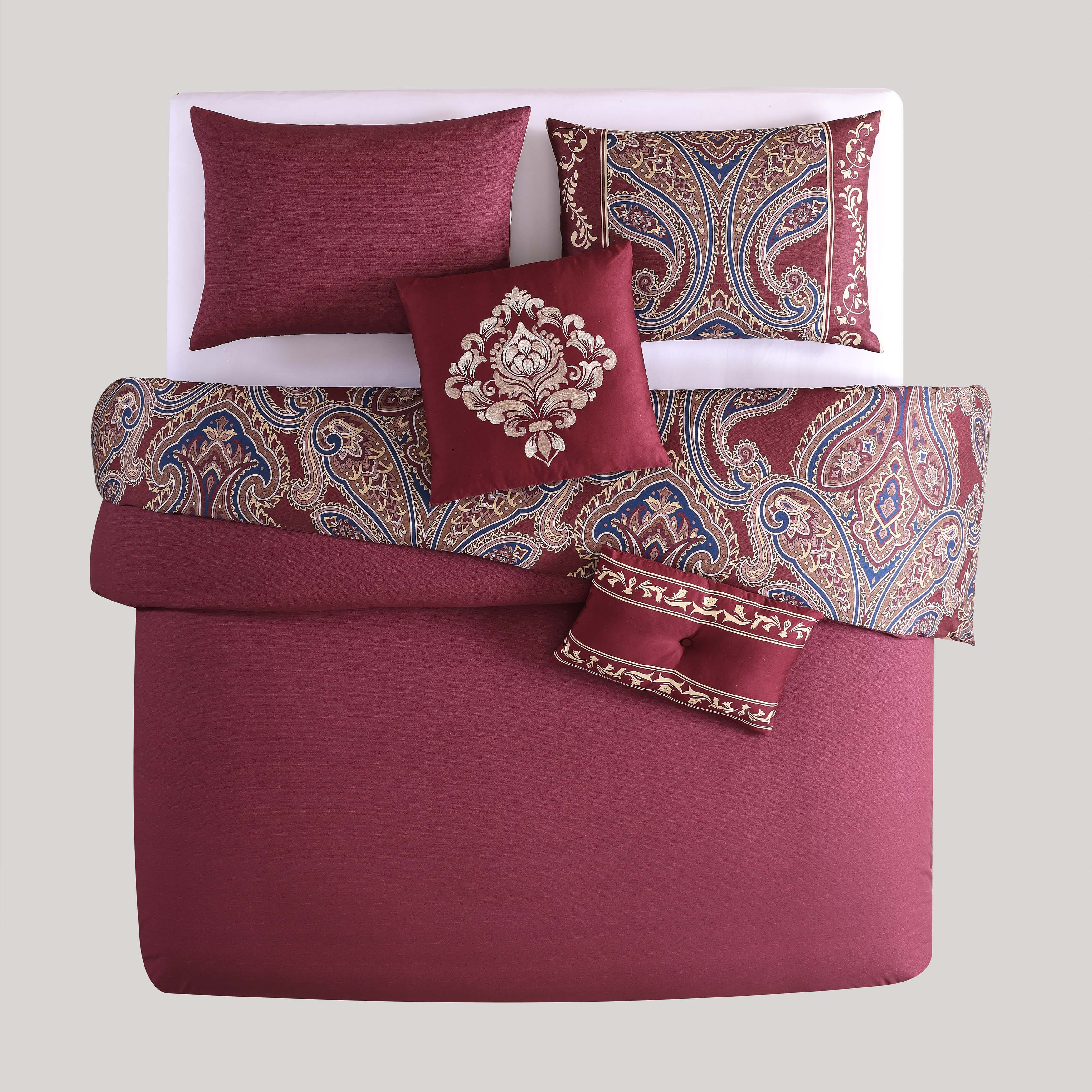 Bebejan Rossana 100% Cotton Sateen 5-Piece Reversible Comforter Set Comforter Sets By Bebejan