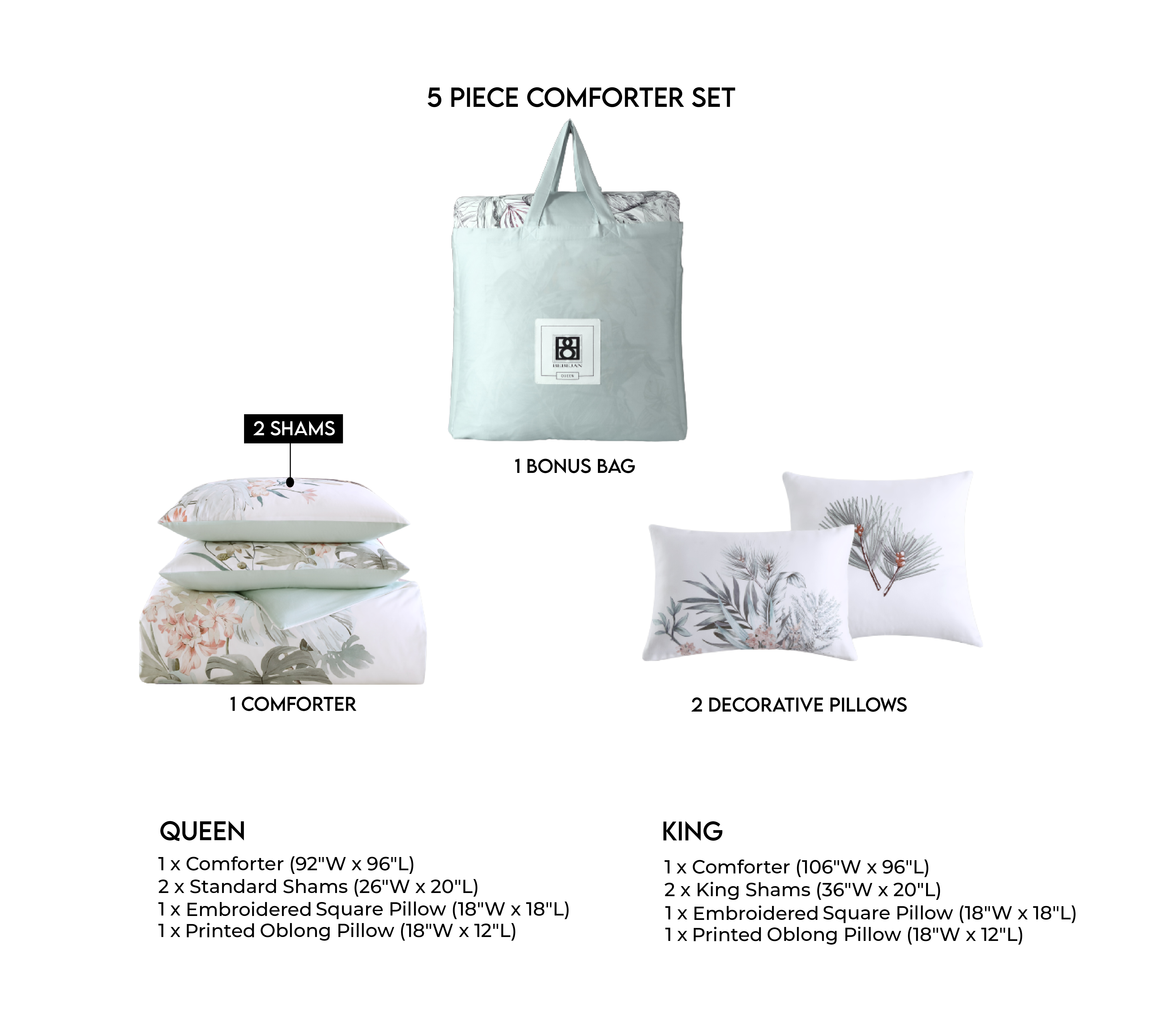 Bebejan Mint Tropical 100% Cotton 230 Thread Count 5-Piece Reversible Comforter Set Comforter Sets By Bebejan®